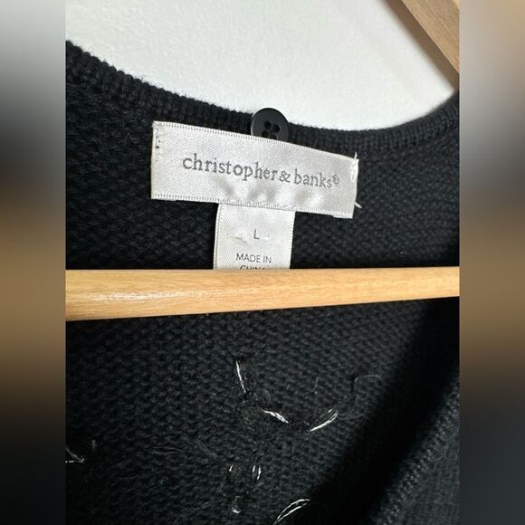 Christopher & banks Ugly Christmas Holiday Sweater vest size L snowflake black - Picture 3 of 12